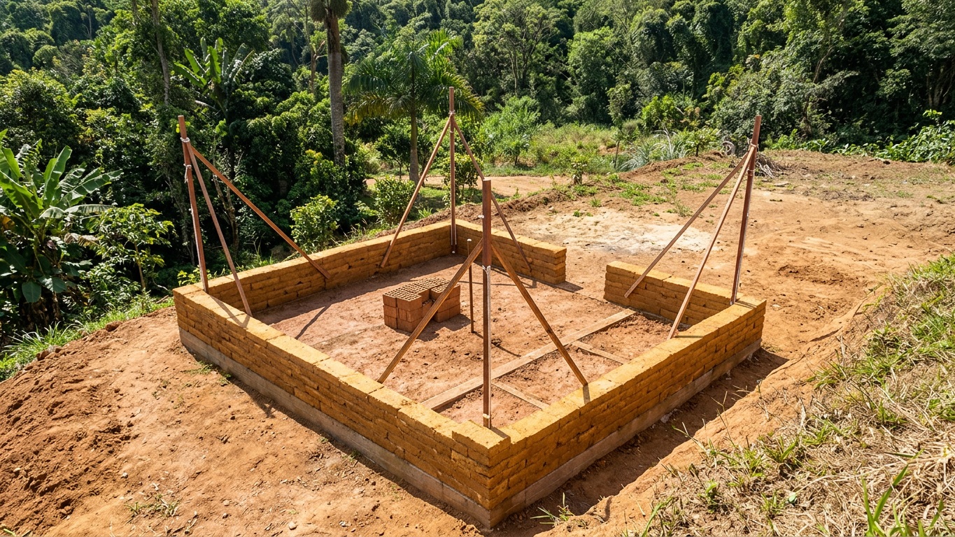 Fundação elevada construída com BrickerAdobe