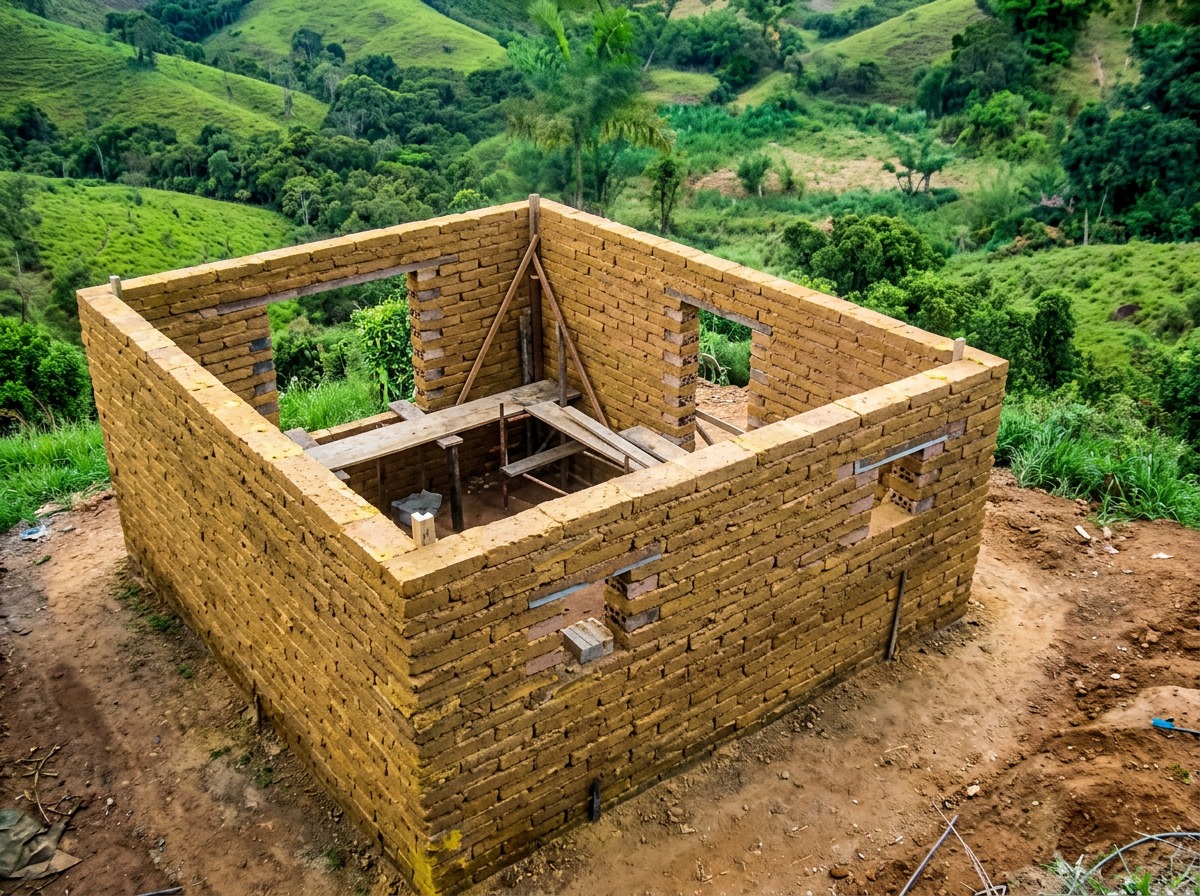 Estrutura avançada de casa em BrickerAdobe vista de cima